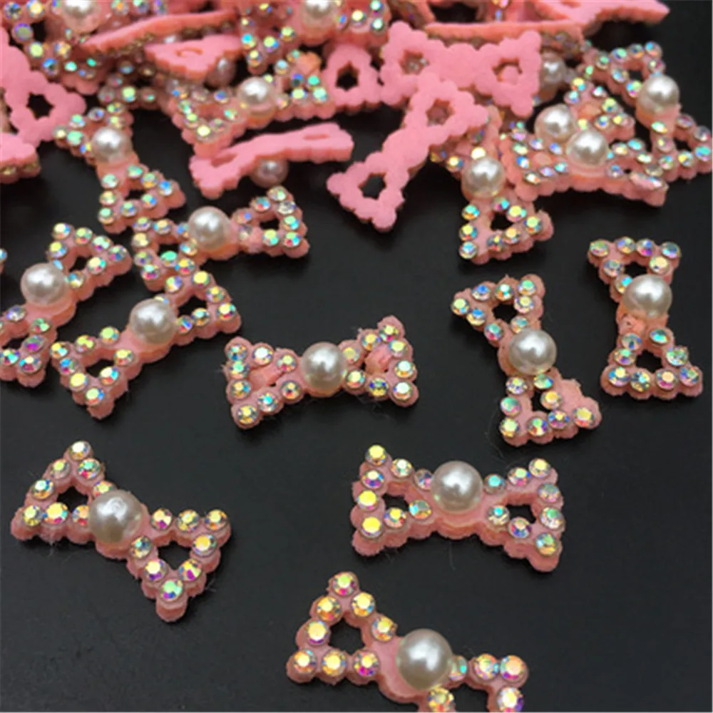 

10 / PCS non woven pearl color diamond bow tie cloth stickers hairpin accessories clothing accessories cloth stickers cross bord