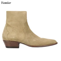 yomior genuine leather british pointed toe new men shoes designer spring work business wedding ankle boots dress chelsea boots