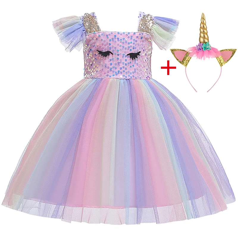 pink Новинка г.; Радужное платье с ушками и бусинами; платье с рукавами в виде листьев лотоса; Пышное Платье для выступлений для девочек; платье для торжеств - Цвет: pink