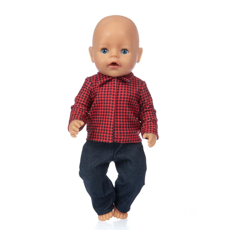 

2022 New Baby New Born Fit 18 inch Doll Clothes Accessories Red And Black Plaid Clothes For Baby Birthday Gift