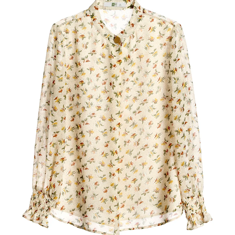 

Women's Shirt 2021 Spring and Autumn New Floral Large Size Long Sleeve Loose Top Design Sense Non-mainstream Chiffon Ol Blouse