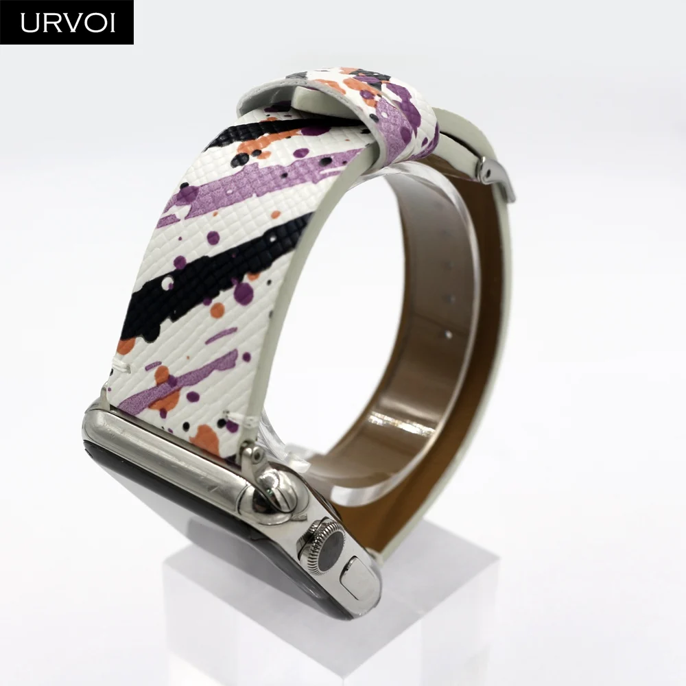 Urvoi Браслет для Apple Watch серии 7 6 SE5 4 3 из микрофибры с рисунком граффити, ремешок iWatch 41 45 мм из искусственной кожи с современным дизайном.