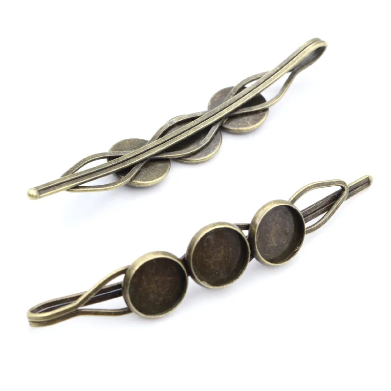 10mm 10pcs High Quality Three Cameo Bronze Plated Copper Material Hairpin Hair Clips Base Setting Cabochon | Украшения и