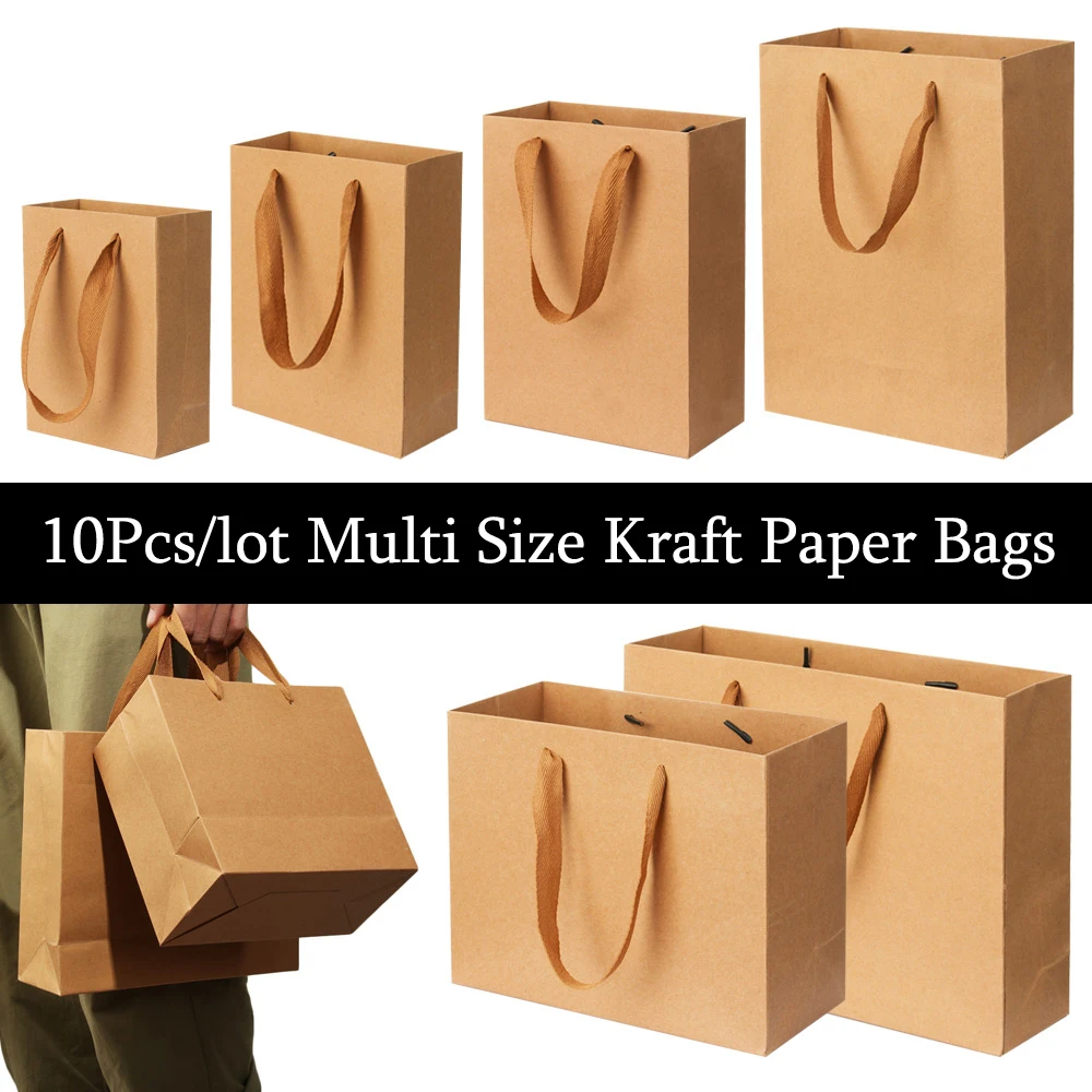 10 шт мульти Размеры подарочные пакеты из крафт-бумаги с нейлоновой нитью ручка