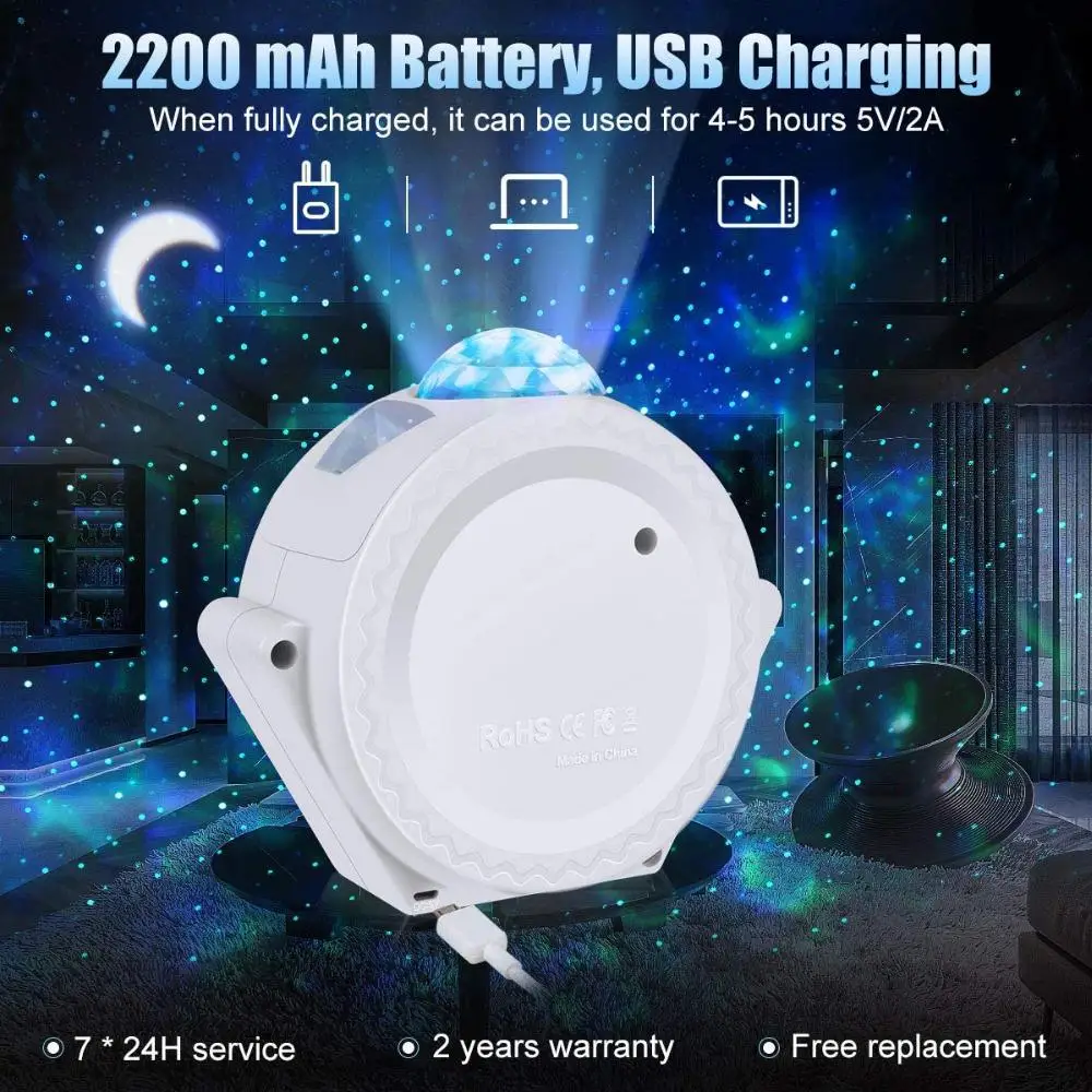 

DishyKooker WiFi LED Night Light Projector Starry Projection Ocean Wave 6 Colors 360Degree Rotating Night Lamp