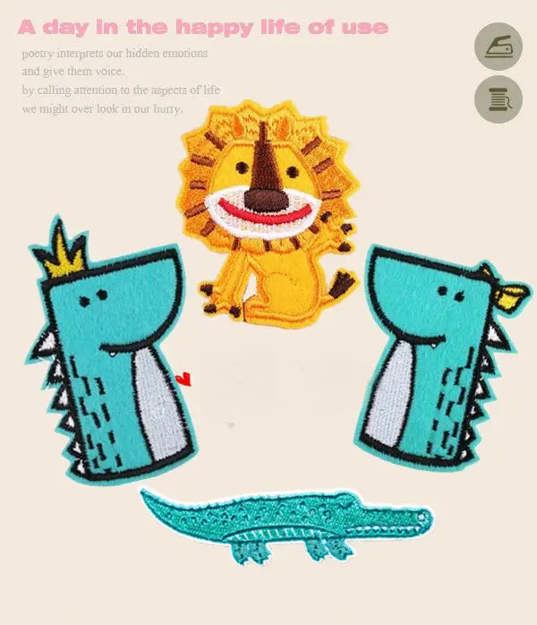 

Cute Japanese cartoon couple Mr. Alligator miss lion embroidered cloth patch children's clothes pants ironed patches
