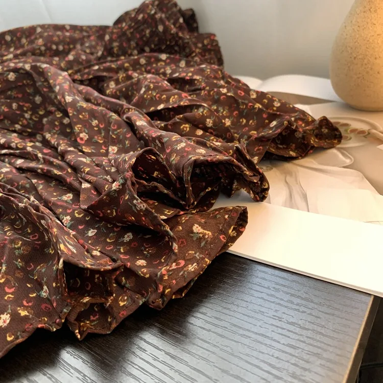 

Purple Taro Long Skirt Retro Female Autumn Fresh Shredded Flower Long Skirt Chiffon Skirt Umbrella