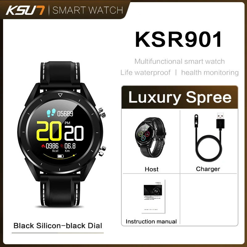 PU Black Смарт часы KSUN KSR901 Bluetooth Android/IOS телефоны 4G водонепроницаемый gps сенсорный экран Спорт Здоровье - Цвет: PU Black