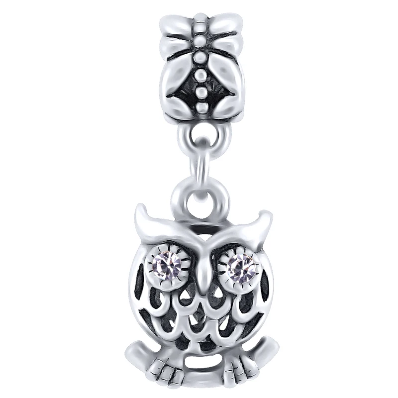 Подвеска совы с хрустальными глазами из стерлингового серебра 925|owl charm|charm bead