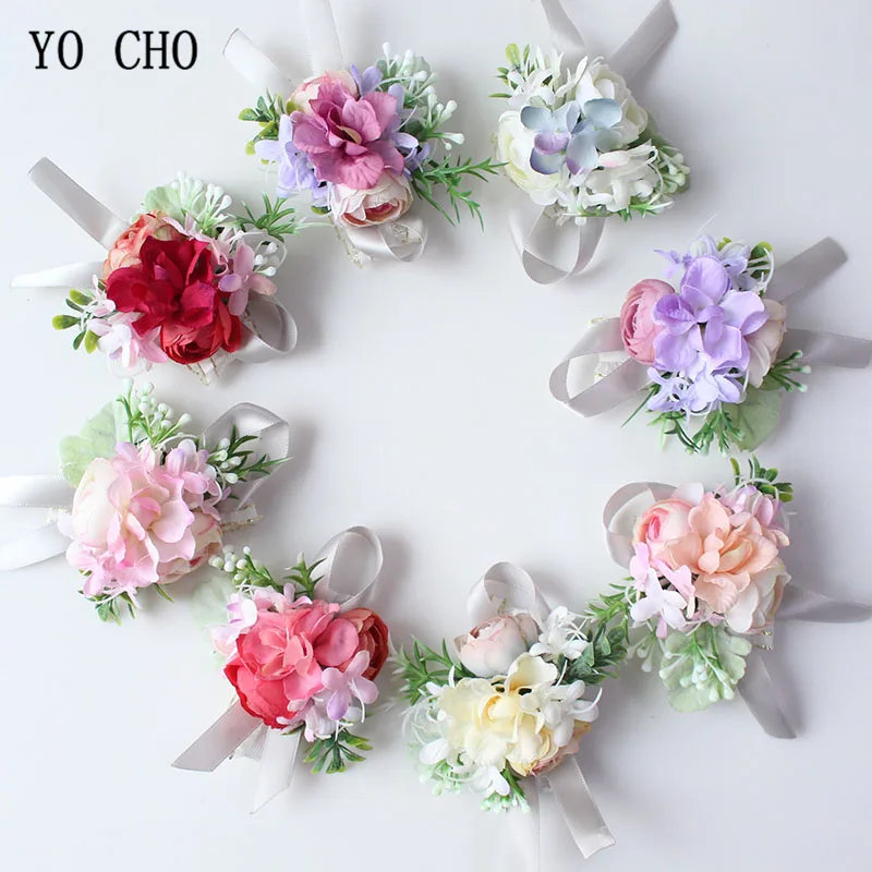 

YO CHO искусственные розы Гортензия цветы свадьба бутоньерка для жениха корсаж для невесты корсажный браслет розовые свадебные принадлежнос...