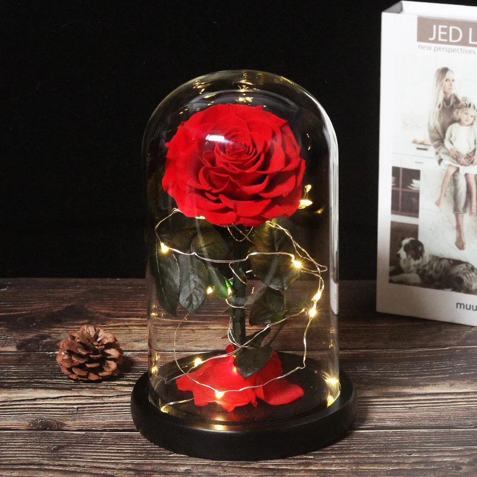 

Сохраненная настоящая Роза, вечная роза в стеклянном куполе, подарок на День Благодарения, Рождество, День Святого Валентина, День рождения,...