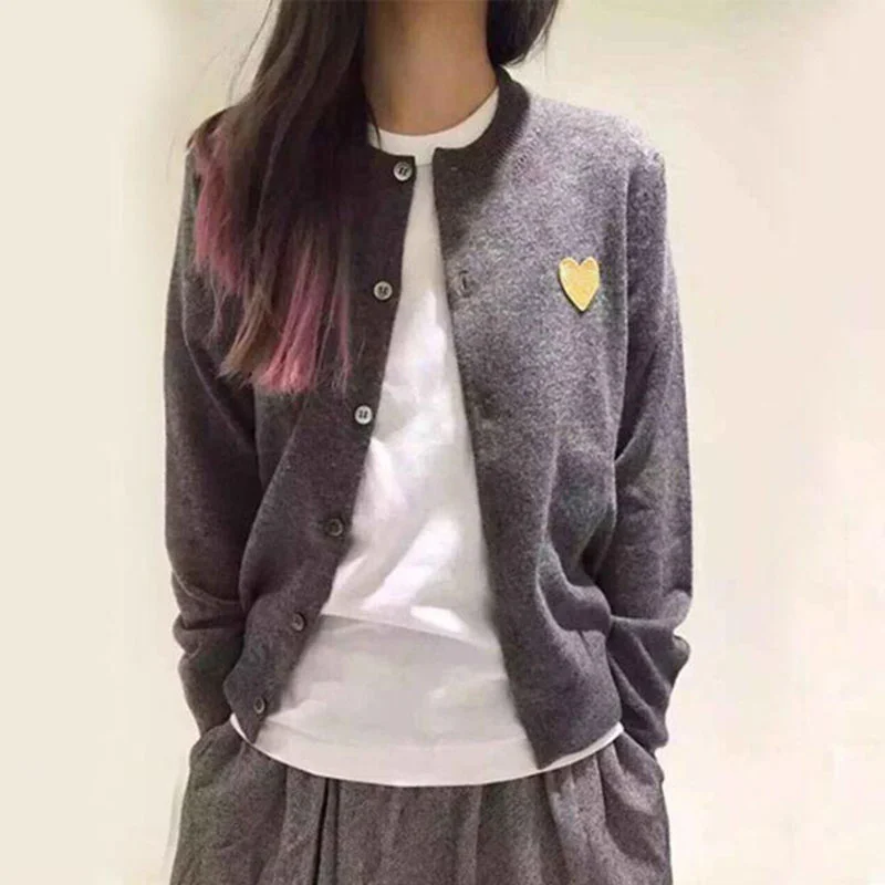 

New Women Sweater Autumn Long-sleeved Round Neck Slim Embroidery Love Peach Cardigan Single-breasted Fashion Sweater