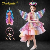 new 3 12years children rainbow unicorn dress for elegant girls kids princess party ceremony birthday tail colorful ball gown
