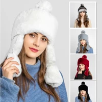 2020 hat for girls winter womens creative models adult rabbit fur ear protection plus down warm princess hat red grey black