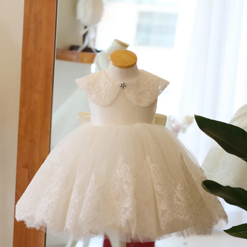 

2021 Toddler Baptism Dress White Lace Costumes Princess Dresses Birthday Ball Gown Kids Party Wear For Baby Girls 1 to 8 years