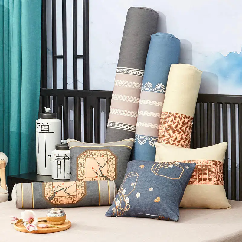 Традиционная вышивка из плотного хлопка и льна цилиндрическая длинная подушка