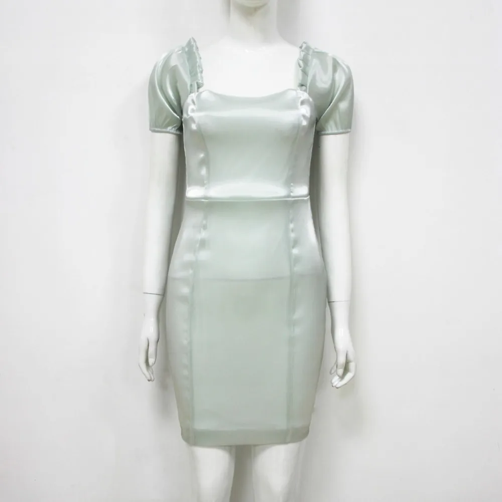 

2019 New Women green square collar short sleeve Vestidos Celebrity Evening Party Bodycon Bandage Dress