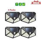 Водонепроницаемый уличный светильник на солнечной батарее, лампа с датчиком движения, настенный светильник для дорожек, гаража, внутреннего дворика, 1-4 шт., 100 светодиодов