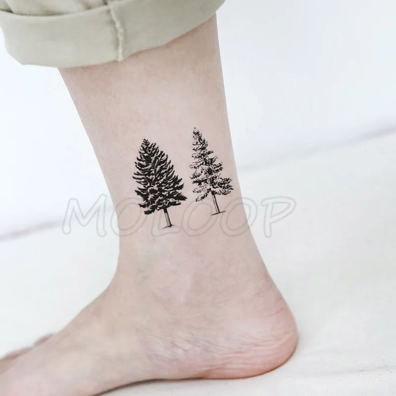 Татуировка стикер сосна рождественское растение черная рука боди-арт перенос