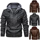 Мужское пальто из искусственной кожи, осенне-зимнее пальто с капюшоном и капюшоном, съемные облегающие кожаные мотоциклетные куртки, мужские пальто с капюшоном 10,10