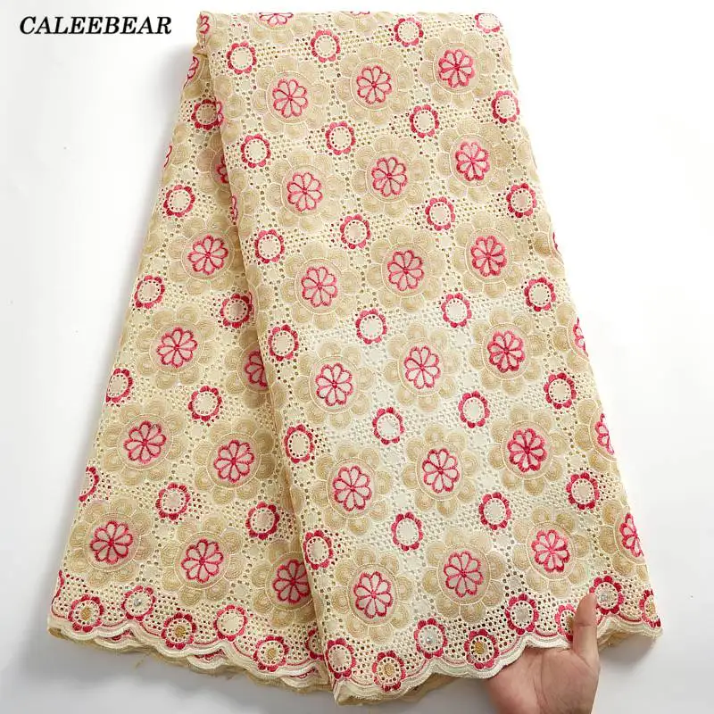 

2021 Высококачественная швейцарская вуаль кружева 5 ярдов бежевая африканская хлопчатобумажная кружевная ткань с вышивкой в дубайском стиле...