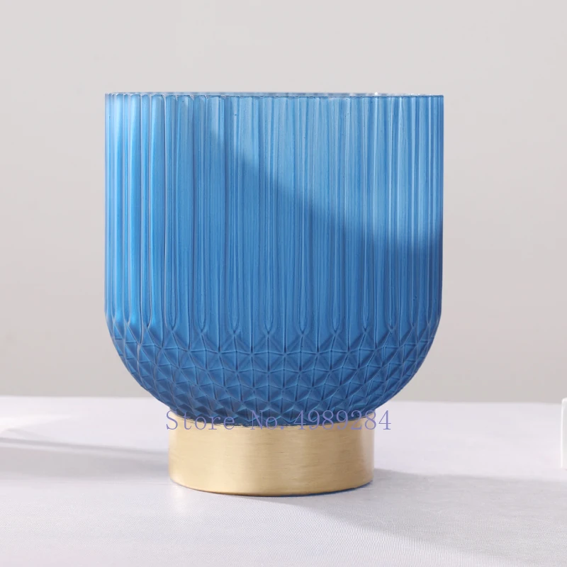 Креативная стеклянная ваза синяя матовая металлическая Золотая современная