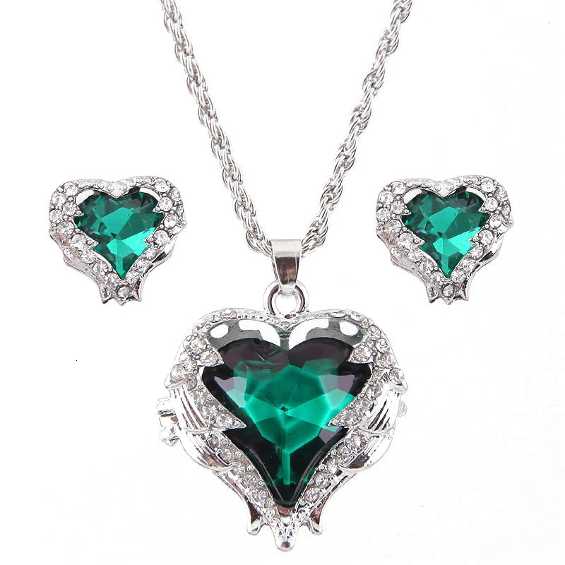 Женский комплект из ожерелья и сережек с металлическим простым синим красным