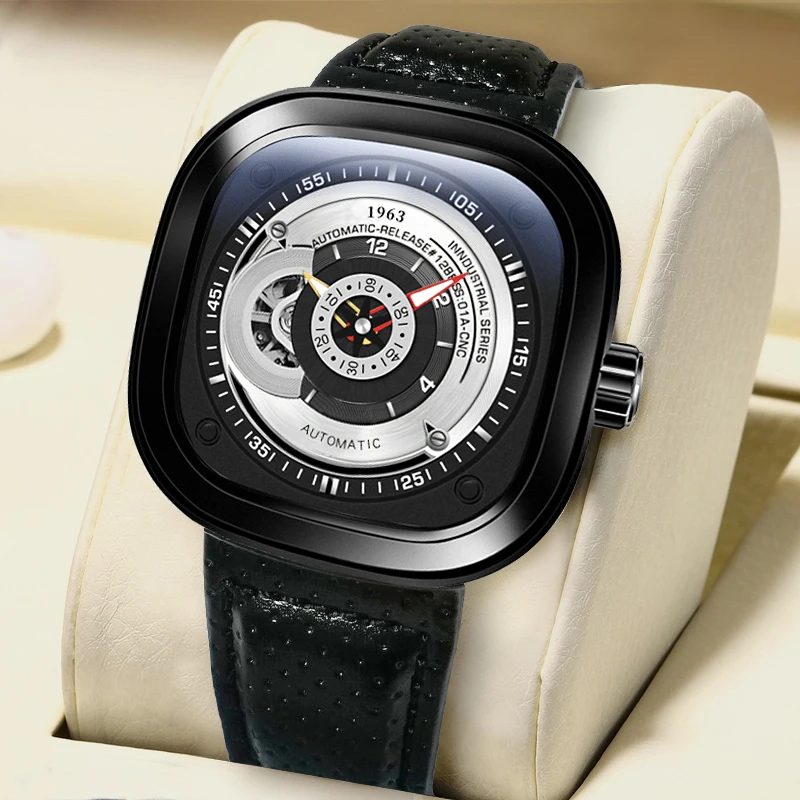 

Aesop Brand Men Mechanical Watch Alloy Pin Buckle Stainless Steel Watch Tourbillon Fashion Trend Square Leather Men's Watch