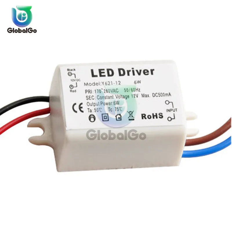 

LED Driver AC 110 -260V 500mA 50 -60Hz to DC 12V 6W Light LED Power Supply 12V Light Transformers 12 Volt