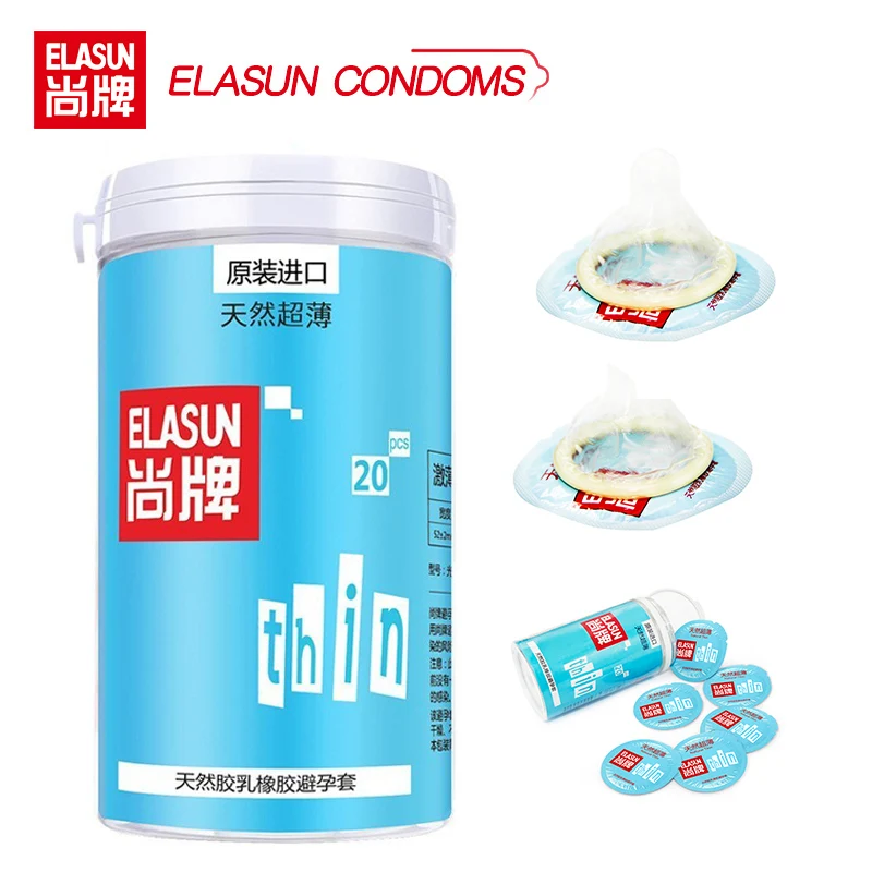 ELASUN 20 шт натуральный супер тонкий смазочный Тип презервативы в бутылках Латекс