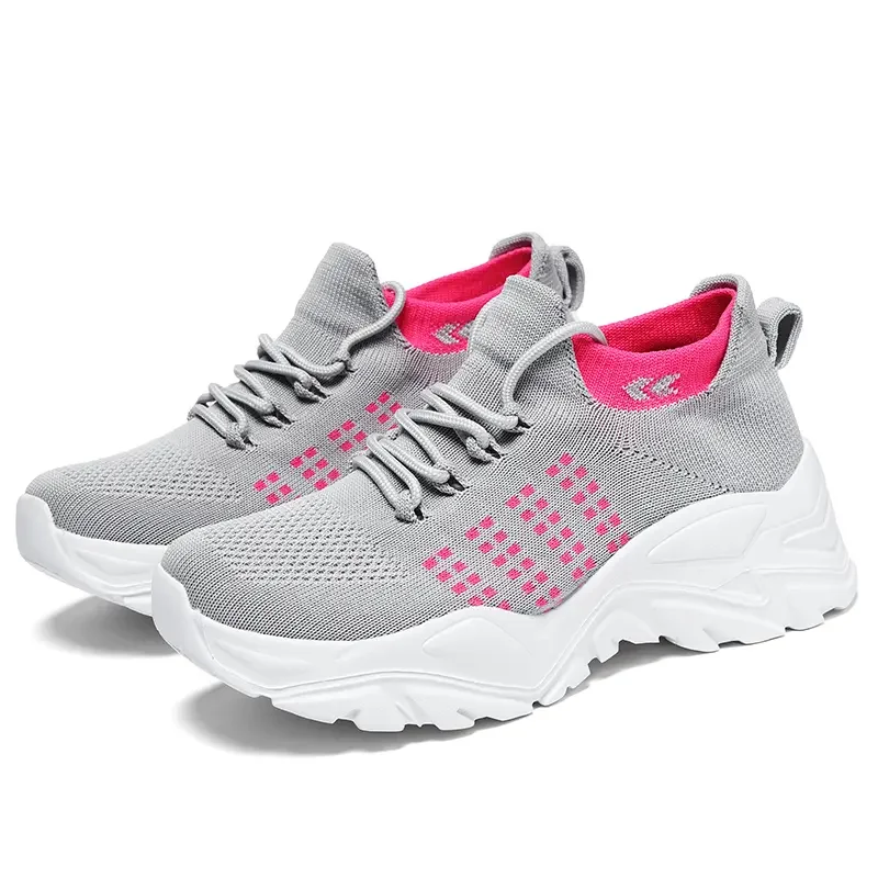 

Lightweight Platform Sneakers for Couples Knitting Mesh Sock Shoes Breathable Men Women Casual Vulcanized Shoes Non-Slip Durable