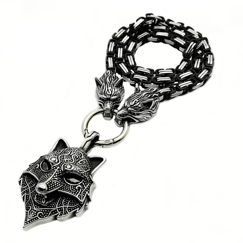 

Men stainless steel Wolf head chain with titanium steel wolf head pendant necklace viking king chain fashion Viking accessories