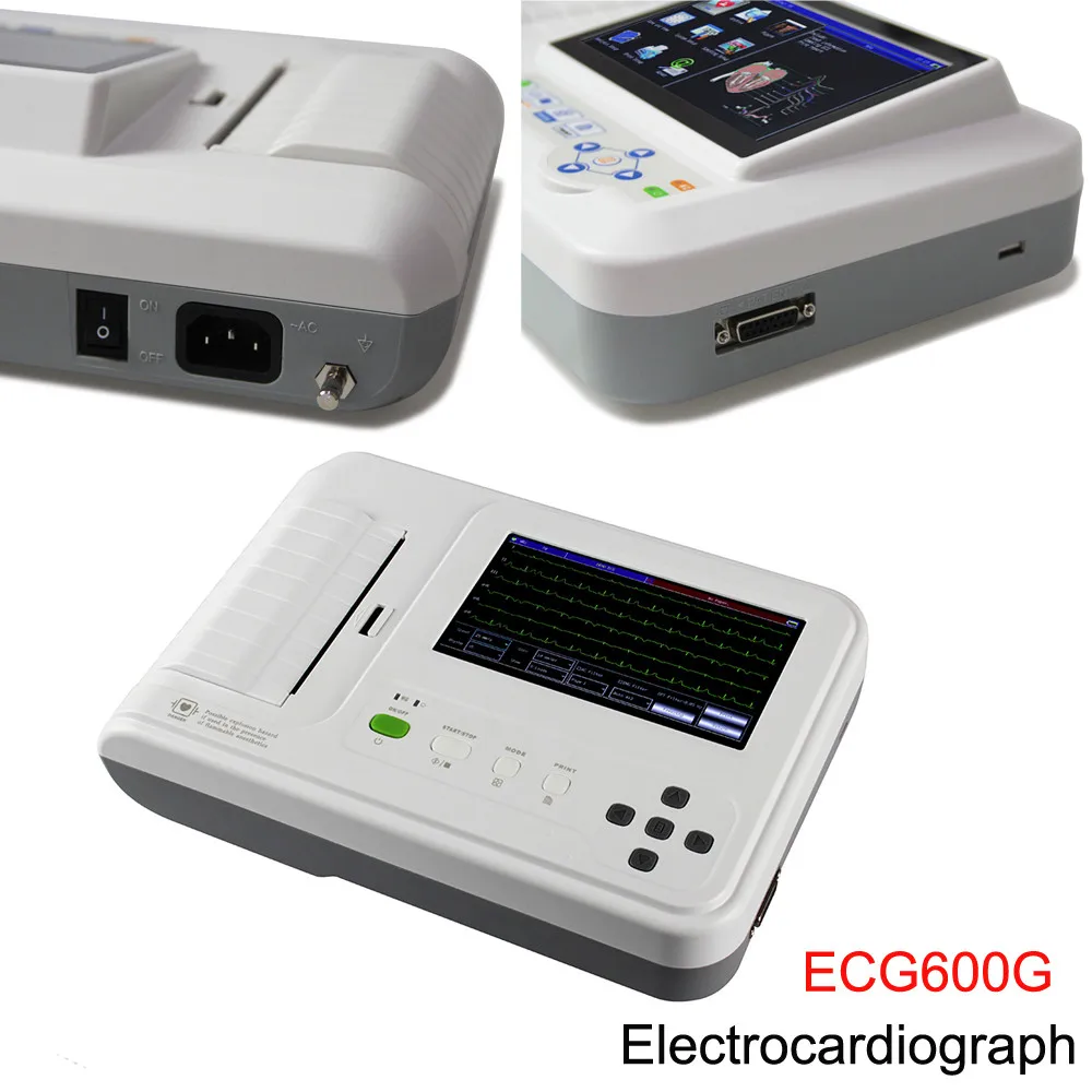 ECG600G Цифровой Электрокардиограф 6-канальный 12-проводной сенсорный экран EKG ECG с