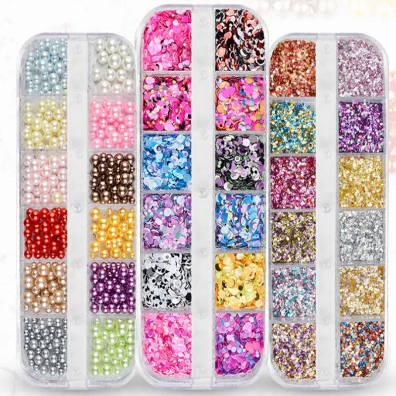 

Variety set of Nail Art gold sequins mixed mirror / mermaid / sugar /pearl round scales Nail accessories nails decoration tools
