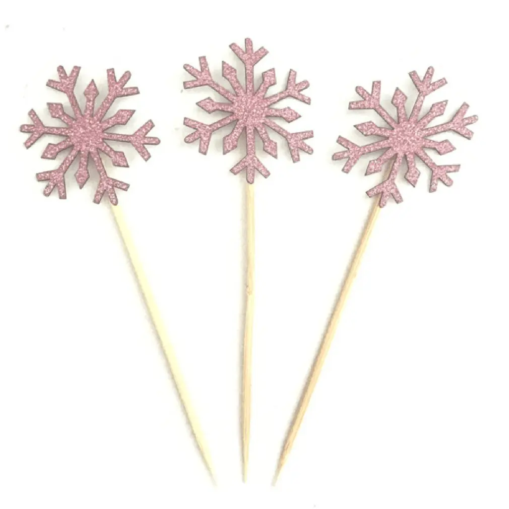 Birthday Cake Card Snowflake Flag Insert Baking Decoration 10 / Bag Pink |