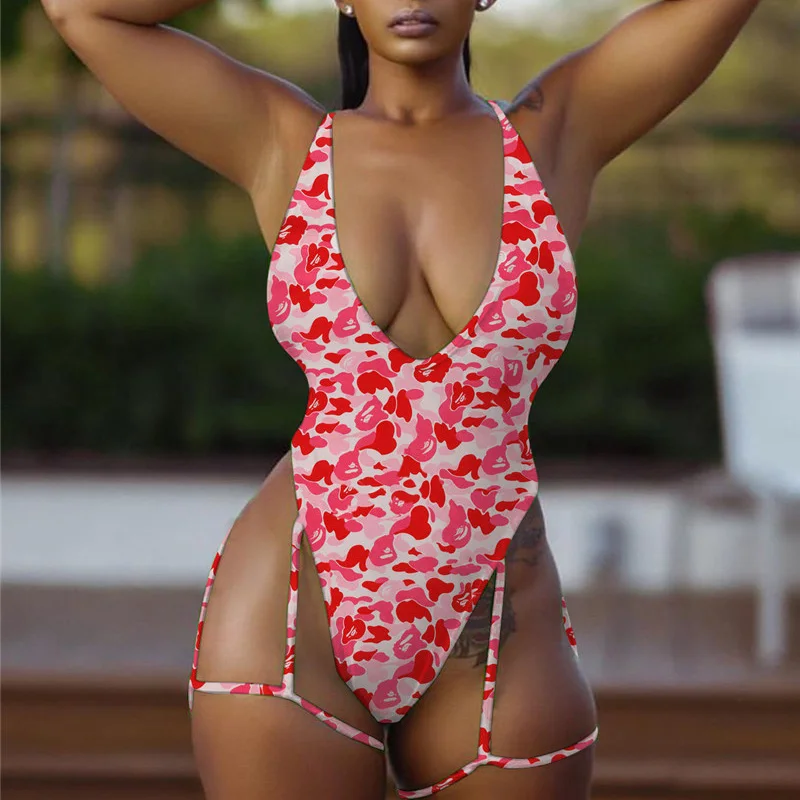 Цельный неоновый купальник летний бандаж сексуальные стринги бикини 2019 Mujer