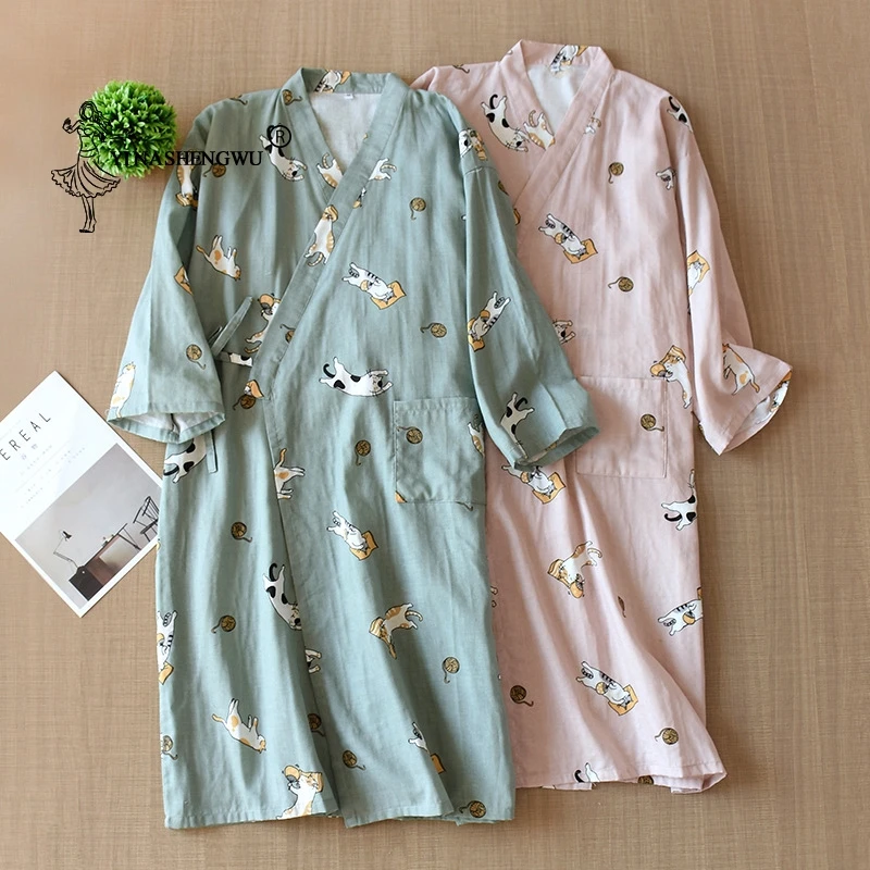 

Kimono Yukata Women Pajamas Homewear Summer Sleepwear Men Bathrobe Japanese Kimono Cardigan Pajama Kawaii Print Nightgown Cotton