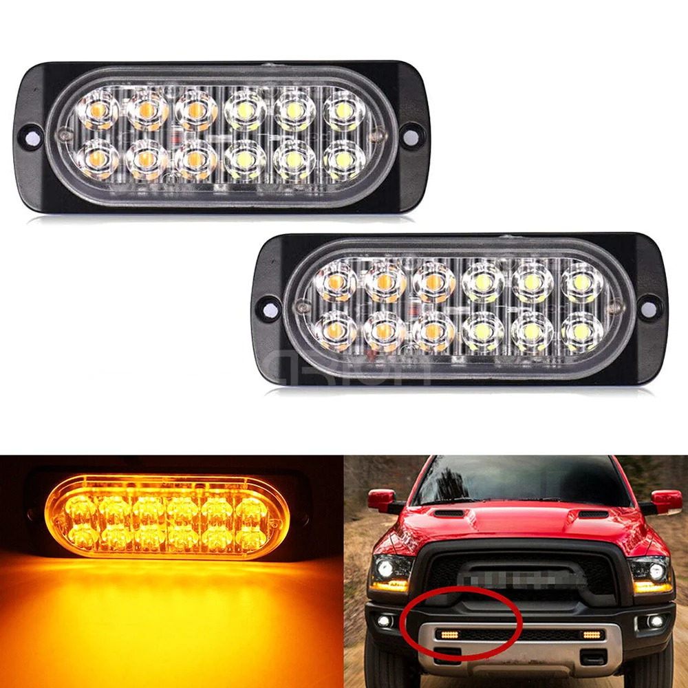 

2/4pcs 12 LED Strobe Warning Light 12V 24V Super Power Auto Car Truck SUV Emergency Side Strobe Flashing Light Yellow Car Light