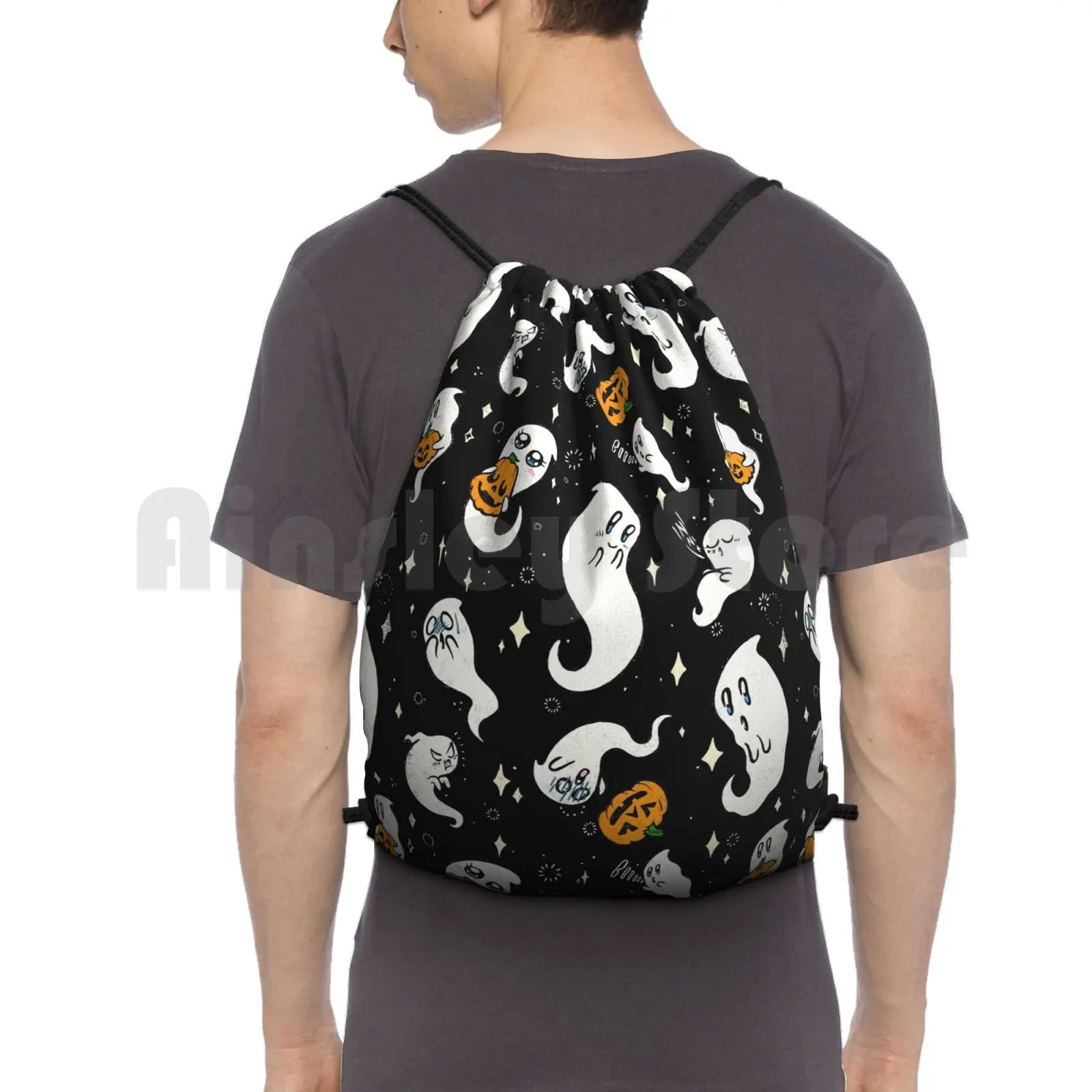 

The Halloween Boo Crew Backpack Drawstring Bags Gym Bag Waterproof Halloween Spooky Ghost Spooky Cute Ghosts Cute Ghost