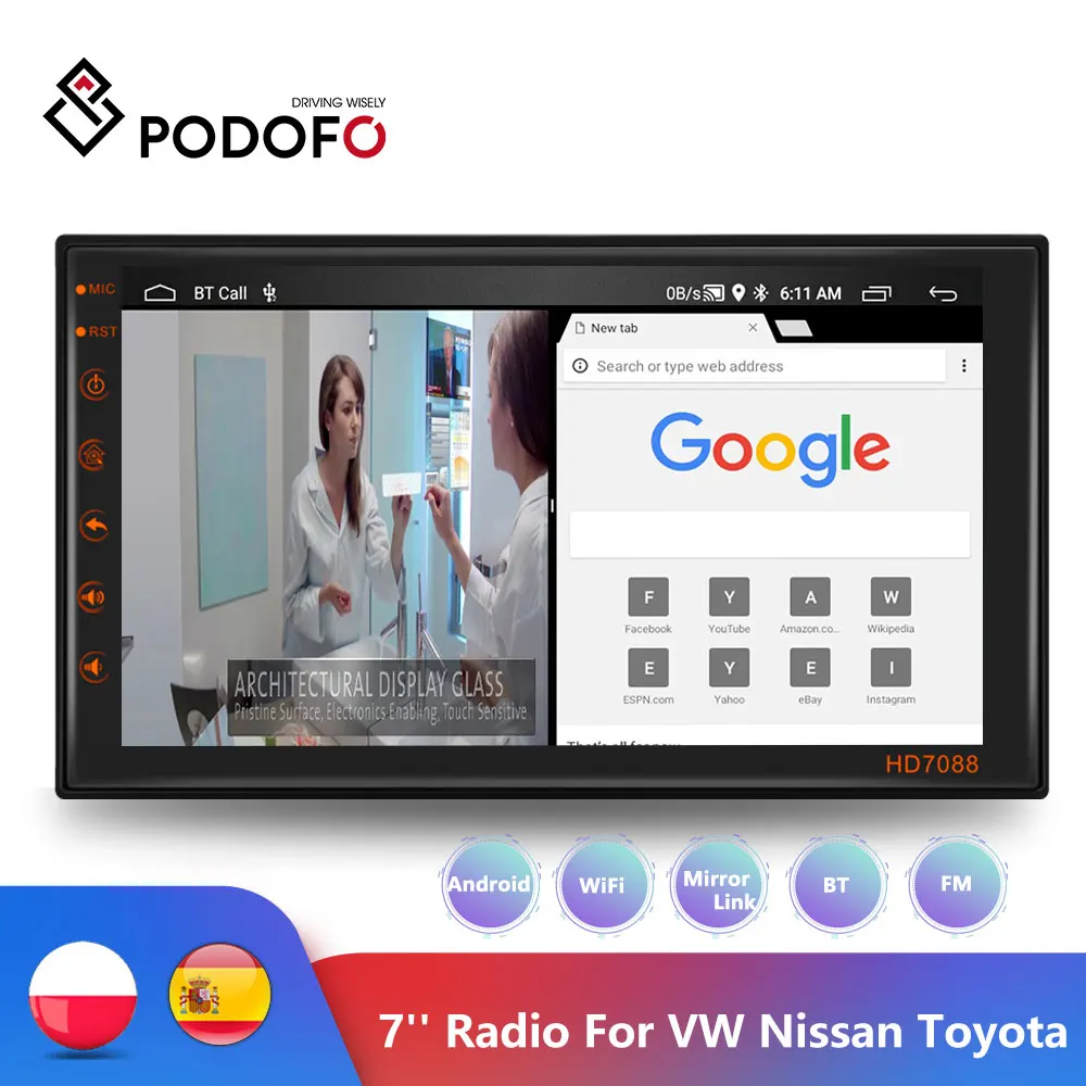 

Автомагнитола Podofo, универсальный мультимедийный плеер на Android, с GPS, RDS Навигатором, 7 "экраном, 2 Гб ОЗУ, 16 Гб ПЗУ, для Nissan, Hyundai, типоразмер 2 Din