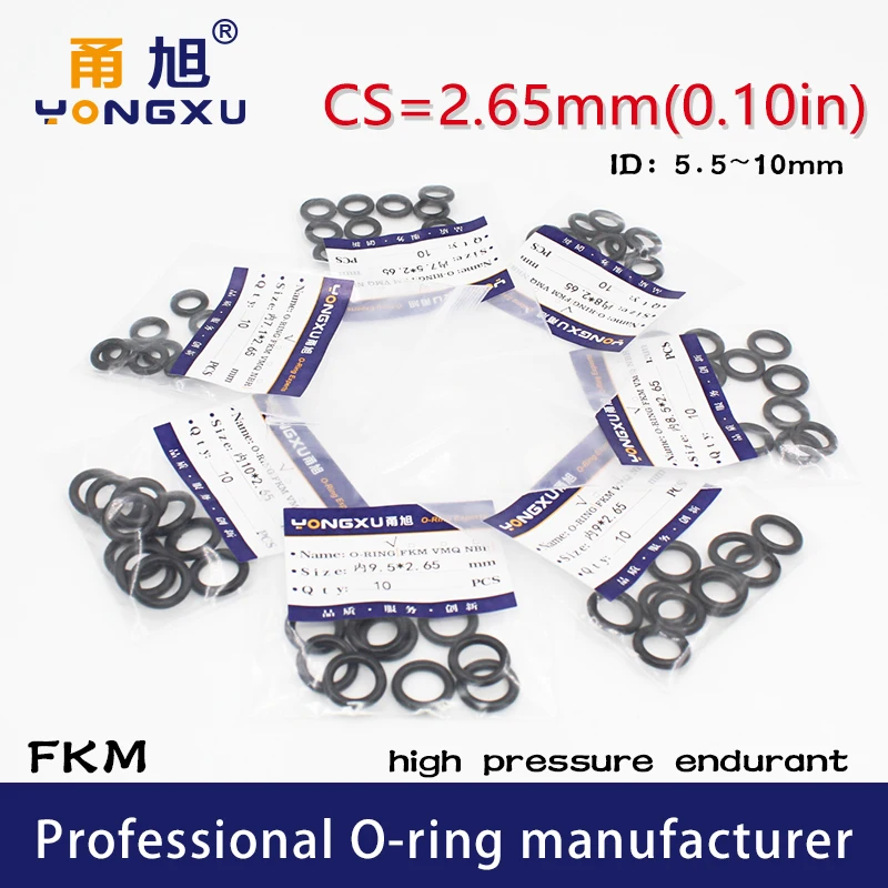 

10PCS/lot Black FKM Fluorine Rubber O-rings Seals CS2.65mm ID5.5/7.1/7.5/8/8.5/9/9.5/10*2.65mm O Ring Seal Gasket Sealing Washer