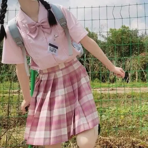 

2021 summer new women's top JK Shirt Short Sleeve Japanese college student basic solid color women tops button up shirt S-XL