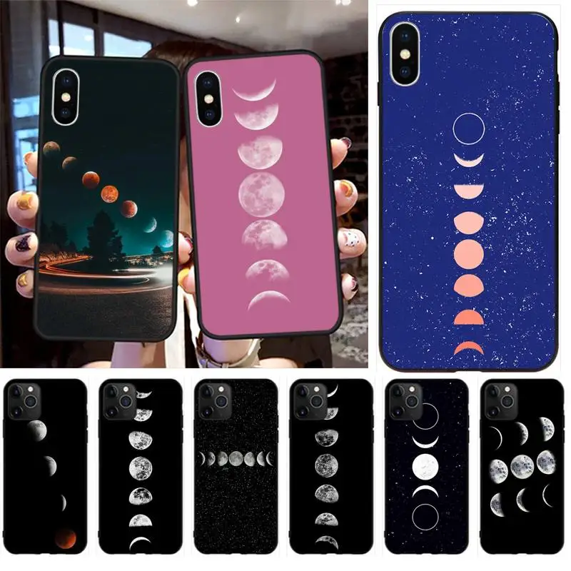 Мягкий черный чехол для телефона Moonlight Moon phases iPhone 11 pro XS MAX 8 7 6 6S Plus X 5S SE 2020 XR |