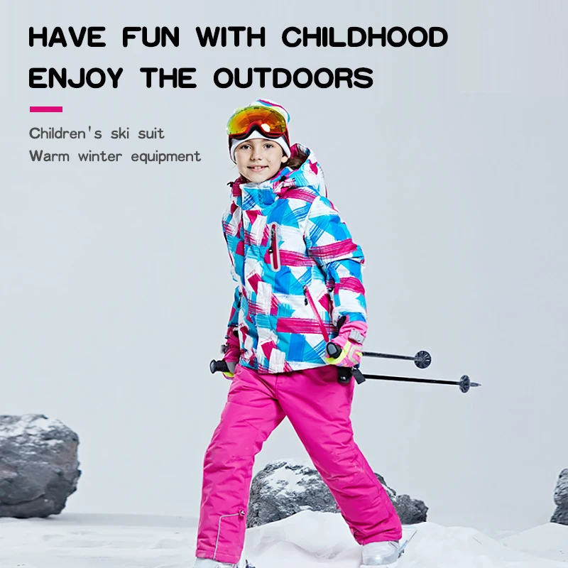 

PHMAX Winter Children's Ski Suit Waterproof Thicken Keep Warm Kids Jackets Ski Clothes Outdoor Skiing Snowboard Clothing Girls