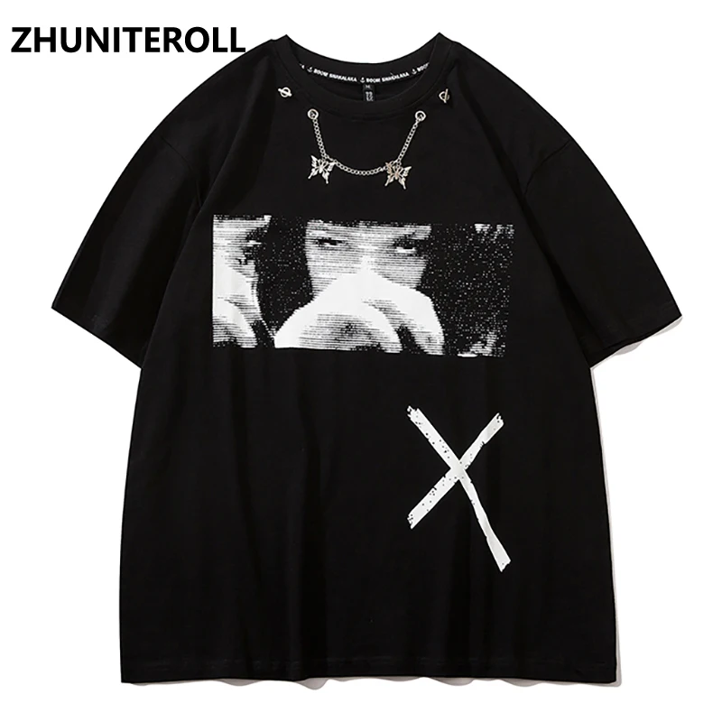 

Gothic Girl Printed T Shirt Men 2021 Butterfly Chain Men Streetwear Harajuku T-Shirt Loose Summer Short Sleeve Tshirt Black Tops