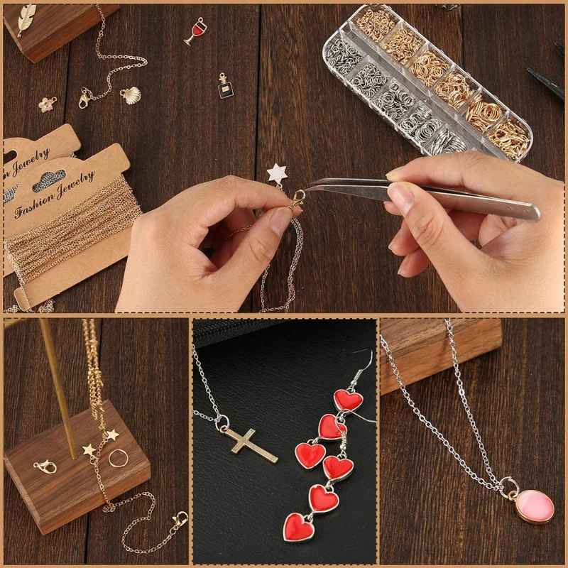 

Open Jump Rings Set with Lobster Claw Clasps Storage Box Tweezers Jewelry Findings Kits for Jewelry Necklaces Making N84D
