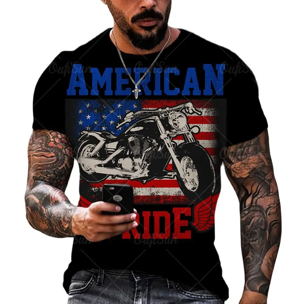 

Men's Motorcycle 3D Printing T-shirt Summer Fashion Round Neck Short Sleeve Loose Clothes Modern Style Hip Hop Shirt