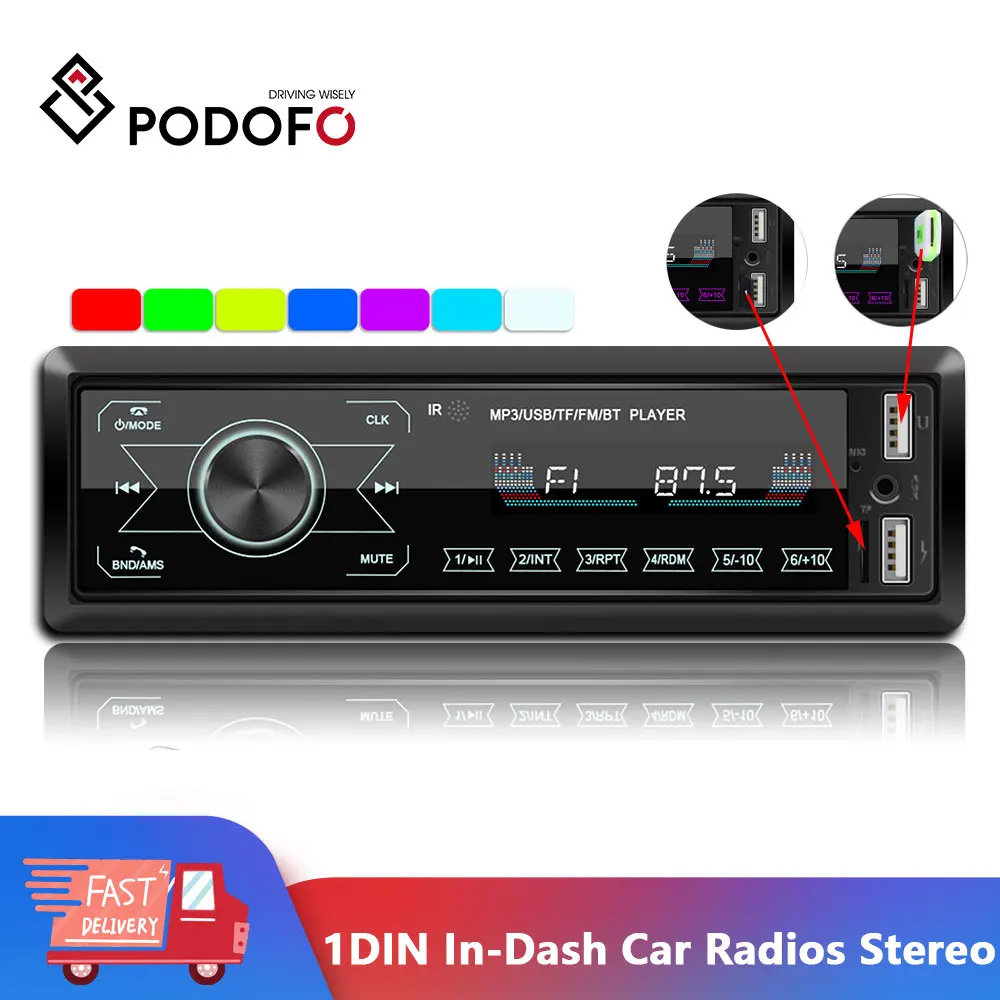 Автомагнитола Podofo 12 В 1DIN с Bluetooth стереозвук mp3 плеер FM/USB/радио для автомобиля