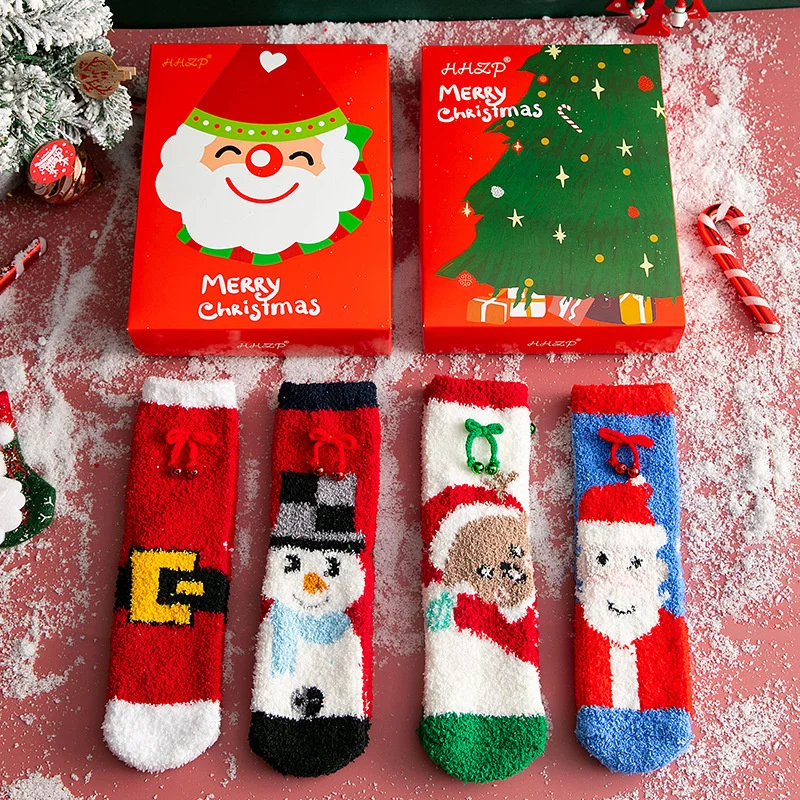 

SP&CITY Kawaii Christmas Socks Women's Socks Gift Box Coral Fleece Thicken Warm Lovely Gift Winter For Children's Happy Socks