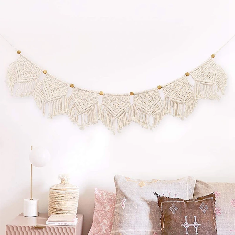 

Hot Macrame Woven Wall Hanging Fringe Garland Banner Boho Chic Wall Decor Woven Home Decoration For Apartment Bedroom